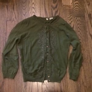 Anthropologie Moth 3/4 olive sweater bronze beads